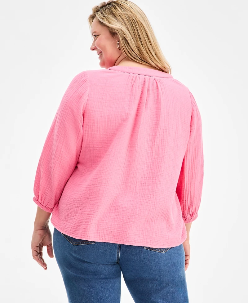 Style & Co Plus Cotton Gauze V-Neck Top, Macy's Exclusive