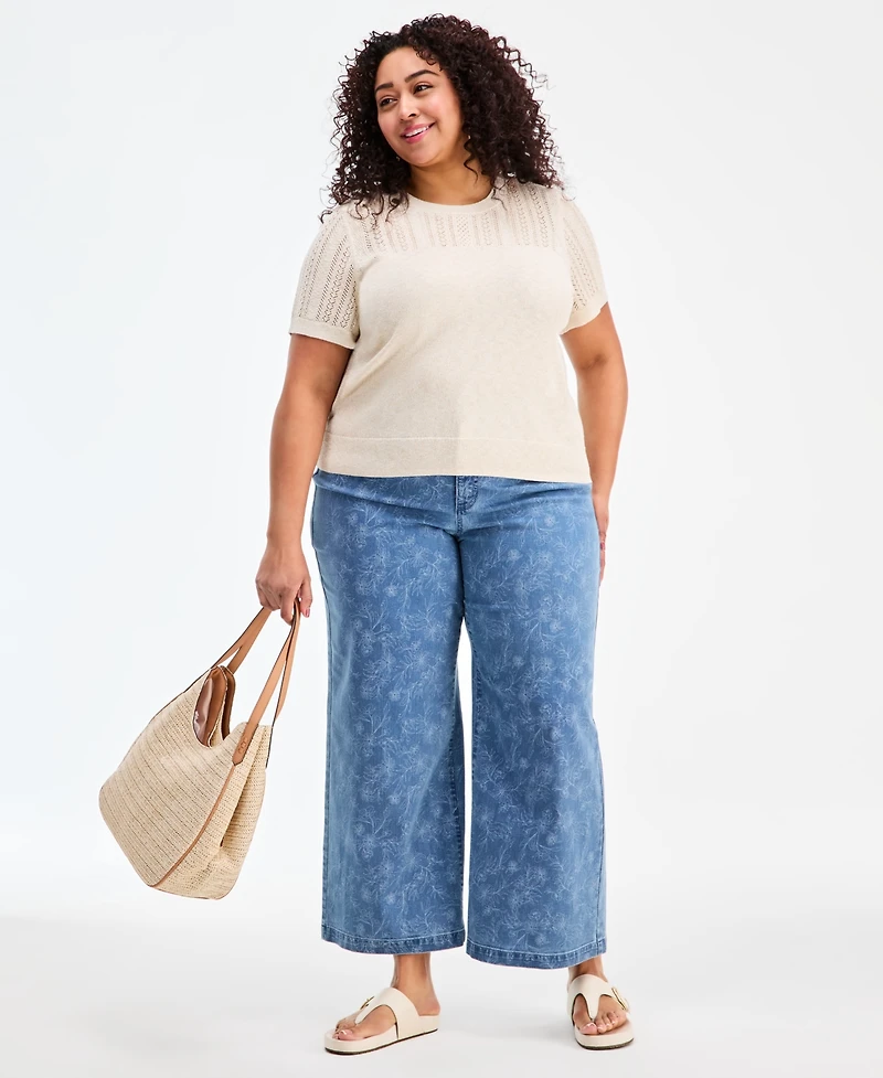 Style & Co Plus Short-Sleeve Pointelle Sweater, Macy's Exclusive
