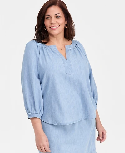 Style & Co Plus Cotton Trapunto-Stitch Top, Macy's Exclusive