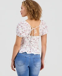 Celebrity Pink Juniors' Lace-Trim Pleated Babydoll Top