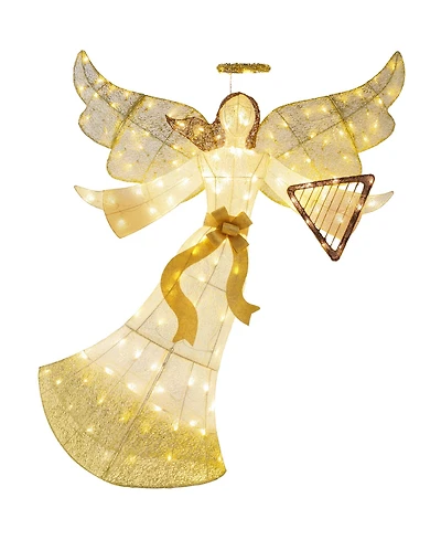 Best Choice Products 5ft Lighted Outdoor Angel Christmas Decoration for Lawn w/ 140 Led Lights, Harp, Bow, Ground Stakes