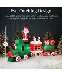 Best Choice Products 8.5 x 5ft Pre-Lit Inflatable Christmas Train & Animated Santa Claus w/ 10 Led Lights, Ground Stakes