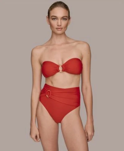Donna Karan Womens Shirred Bandeau Bikini Top Bottoms