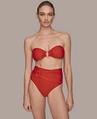 Donna Karan Womens Shirred Bandeau Bikini Top Bottoms