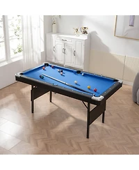 Rbied Foldable Mdf and Steel Pool Table for Adults Kids, Indoor Billiard Game with Cue Sticks Accessories Home Recreation