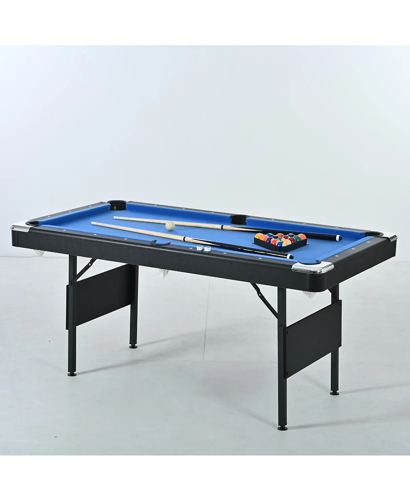 Rbied Foldable Mdf and Steel Pool Table for Adults Kids, Indoor Billiard Game with Cue Sticks Accessories Home Recreation