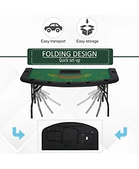 Rbied 72" Foldable Poker Table for 7 Players with Chip Tray and Cup Holders, Blue Mdf Blackjack Card Table with Padded Rails for Game Room-Rbied