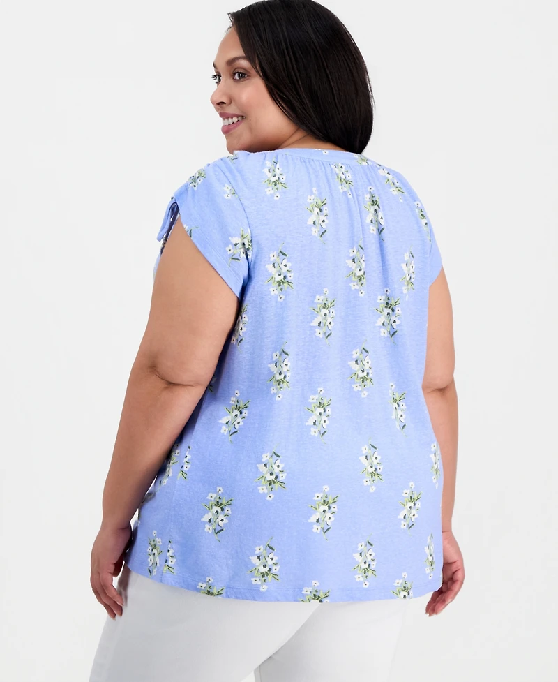 Style & Co Plus Printed Ruched-Shoulder Top, Macy's Exclusive