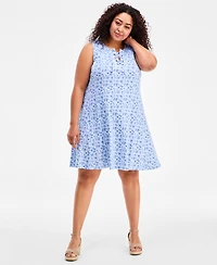 Style & Co Plus Floral-Print Lace-Up Dress, Macy's Exclusive