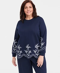 Style & Co Plus Long-Sleeve Scalloped Eyelet Crewneck Sweatshirt, Macy's Exclusive