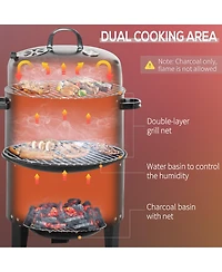 Outsunny 3-In-1 Outdoor Charcoal Bbq Smoker and Grill with 2 Cooking Racks