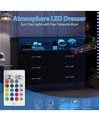 gaomon 6-Drawer Bedroom Dresser with Led Lighting and Power Outlet Wide Modern Chest 2-Tier Open Storage for Living Room Hallway or Entryway