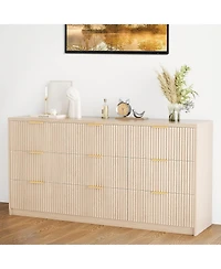 9 Drawer Fluted Dresser for Bedroom, 55" Wide Modern Chest of Drawers with Metal Handle, Fluted Wood Tv Stand, Modern Large Dresser, Natural Colo