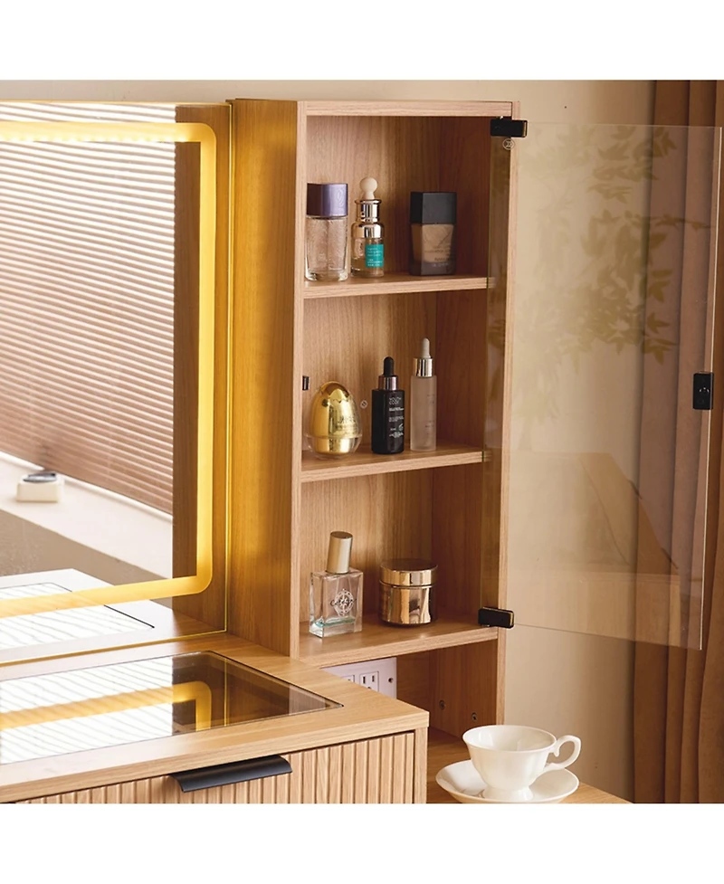 Boyel Living Vanity Desk with Mirror and Lights, 5 Drawers and Storage Shelves, Adjustable Brightness Makeup Table Set