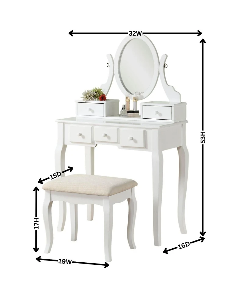 Streamdale Ashley Wood Make-Up Vanity Table and Stool Set, White