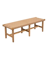 Streamdale Furniture Stylish Acacia Wood Bedroom Bench with Woven Pu Leather Seat