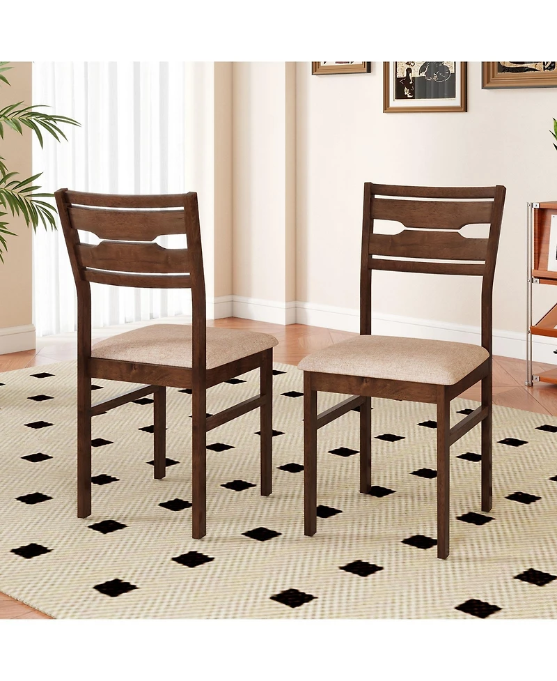 Gymax Dining Chair Set of w/ Rubber Wood Frame Padded Seat Curved Backrest