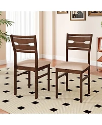 Gymax Dining Chair Set of w/ Rubber Wood Frame Padded Seat Curved Backrest