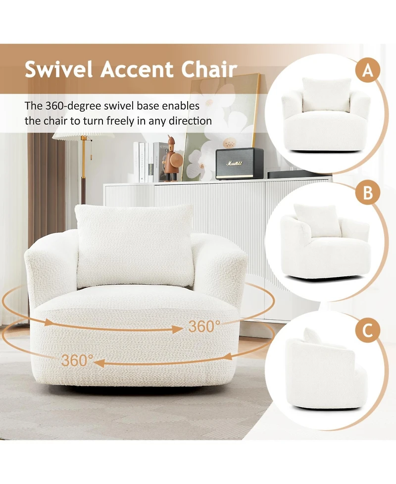 Streamdale Furniture 360° Swivel Accent Chair Sofa with Throw Pillow, Light Gray