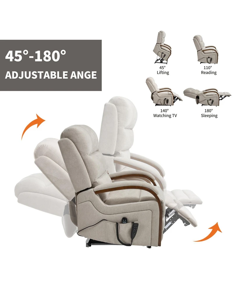 Streamdale Power Beige Chenille Lift Recliner w/ Heat & Massage