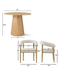 Maison Boucle 3-Piece Round Dining Table Set for 2 with Boucle Armchairs, Modern Wood Finish Table and Upholstered Chairs for Small Spaces