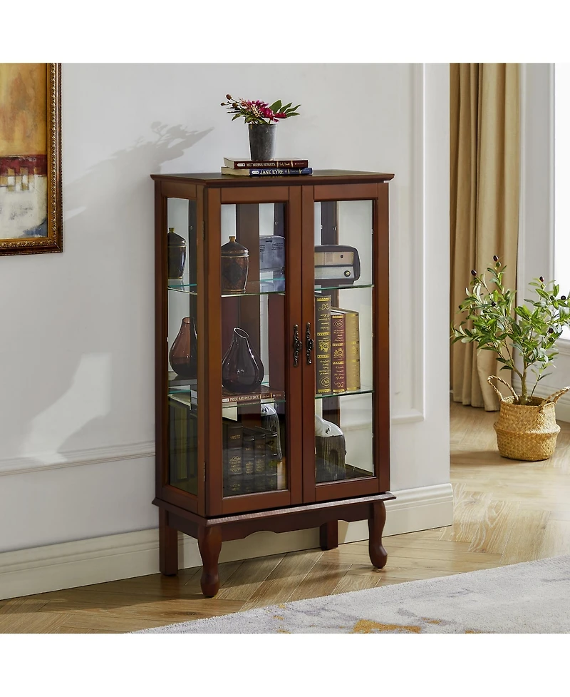 Curio Display Cabinet with Interior Lighting Mirrored Panel and Classic Style