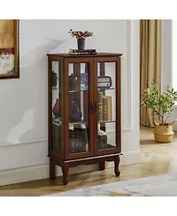 Curio Display Cabinet with Interior Lighting Mirrored Panel and Classic Style
