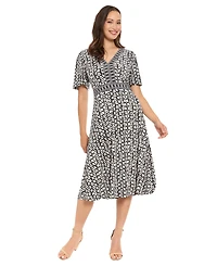 London Times Women's Framed V-Neck Flutter-Sleeve Flare Dress