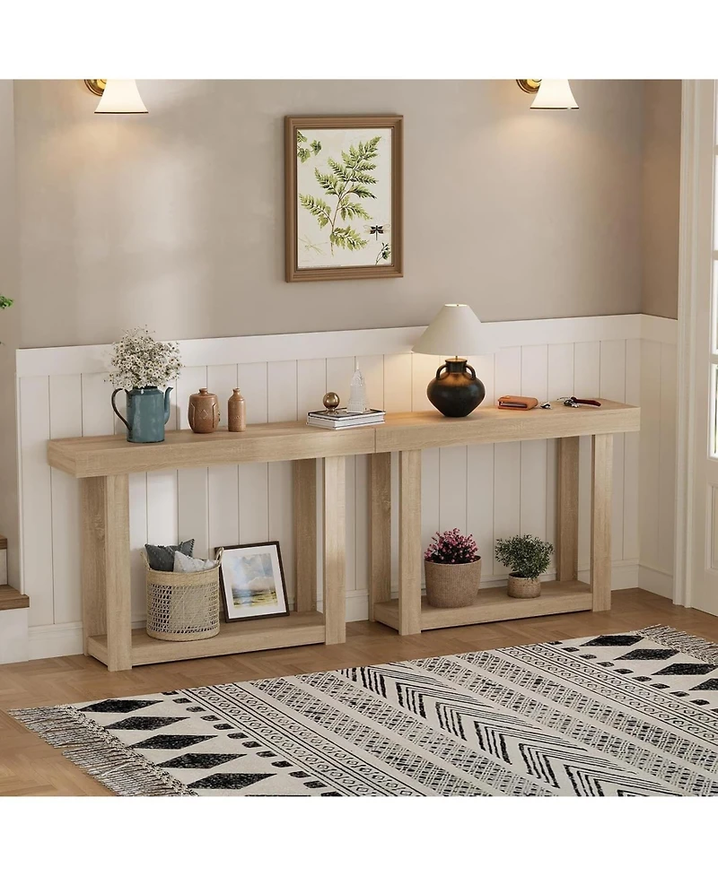 gaomon 46.26" Wood Console Table with Storage, Narrow Sofa Table with Open Shelf, Long Behind Couch Table for Entryway Hallway, Natural