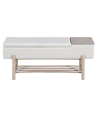 Clihome Farmhouse Upholstered Storage Bench with Hidden Compartment, Modern Entryway Bench for Living Room, Entryway, and Hallways