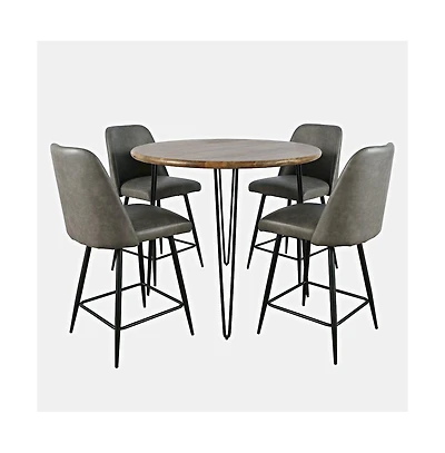 Jofran Five Piece Round Modern Solid Wood Counter Height Dining Set