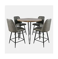 Jofran Five Piece Round Modern Solid Wood Counter Height Dining Set