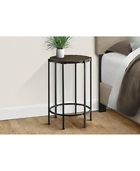 Lovmor Accent Table, End, Round, Side Table, Small, Lamp, Living Room, Bedroom, Nightstand, Dark Oak Laminate, Black Metal, Contemporary