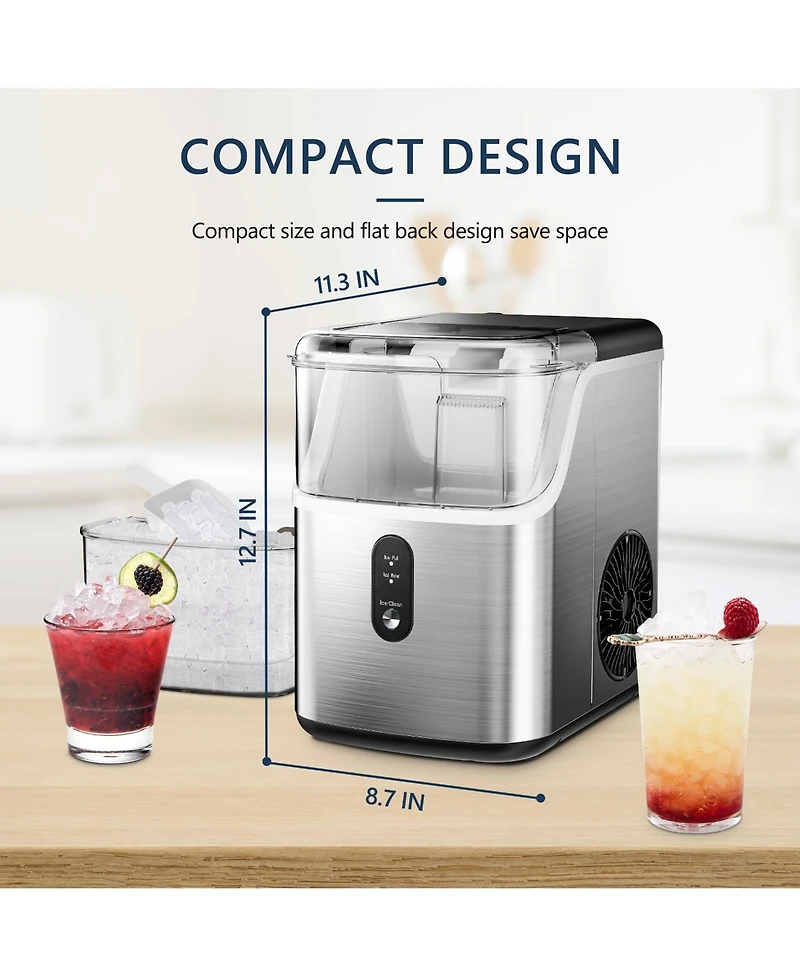 Euhomy 35-lb Ice Per day Nugget/Pebble Ice Maker with Auto-Cleaning and 1.8Lbs Ice Storage in Silver