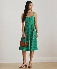 Lauren Ralph Women's Striped Belted Sleeveless Dress