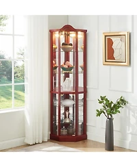 Streamdale Furniture Streamdale Lighted Corner Curio Cabinet - Cherry
