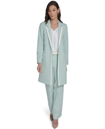 Tommy Hilfiger Womens Notch Collar Framed Topper Jacket Solid Belted Bootcut Trousers