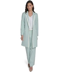 Tommy Hilfiger Womens Notch Collar Framed Topper Jacket Solid Belted Bootcut Trousers