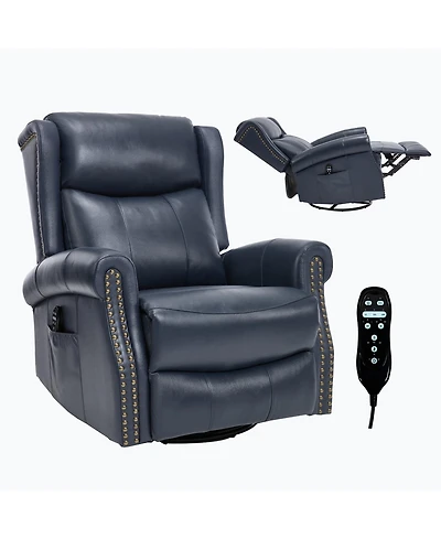 Boyel Living Genuine Leather Recliner Chair with Rocker and Swivel, Heat Massage for Room, Yellow
