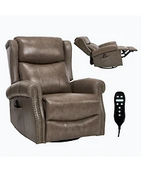 Boyel Living Genuine Leather Recliner Chair with Rocker and Swivel, Heat Massage for Room, Yellow