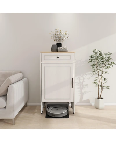 Lovmor Antique White Rolling Storage Cabinet with Adjustable Shelf and Robot Vacuum Hideaway