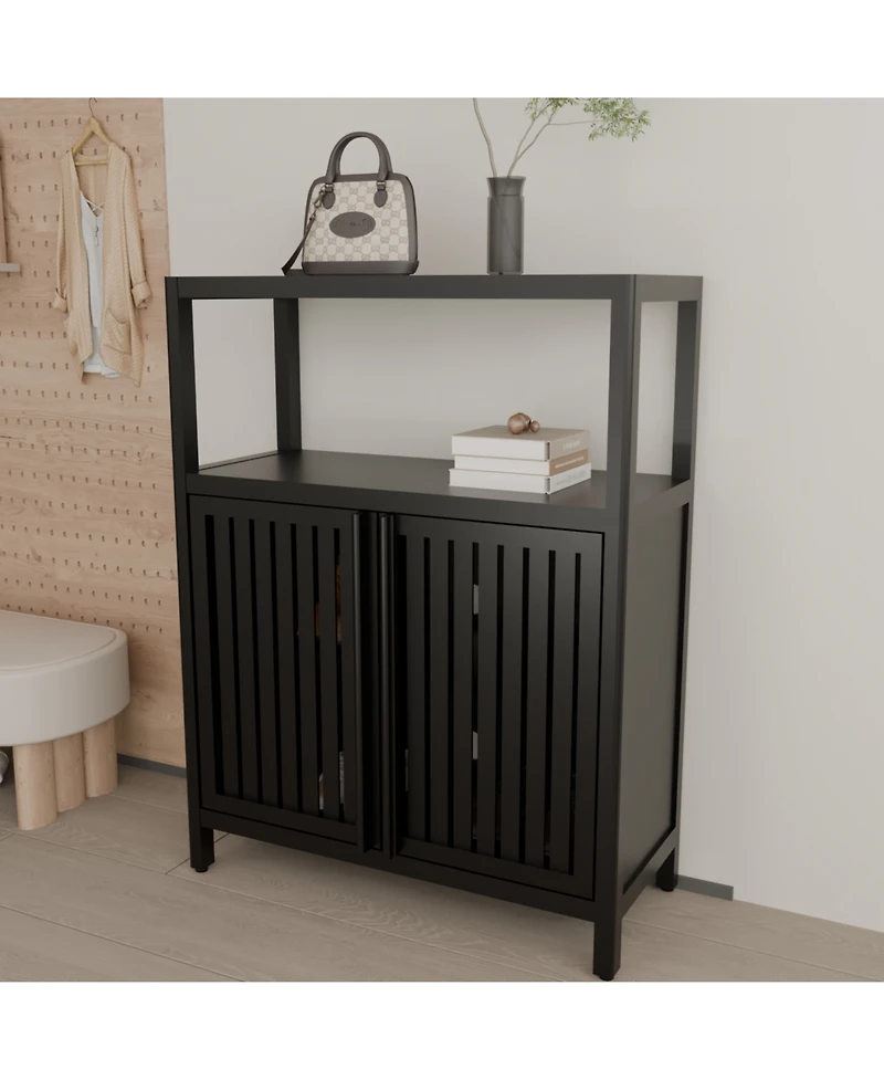 Streamdale Furniture Black Bamboo Storage Cabinet with Shelves