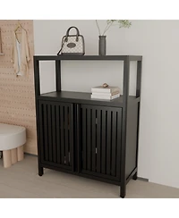 Streamdale Furniture Black Bamboo Storage Cabinet with Shelves