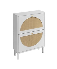 Streamdale Furniture Streamdale 2 Door Shoe Rack, Rattan, Double Layer, Suitable for Living Room, Hallway