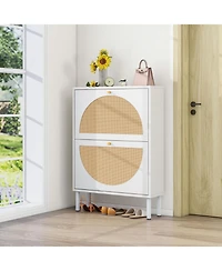 Streamdale Furniture Streamdale 2 Door Shoe Rack, Rattan, Double Layer, Suitable for Living Room, Hallway