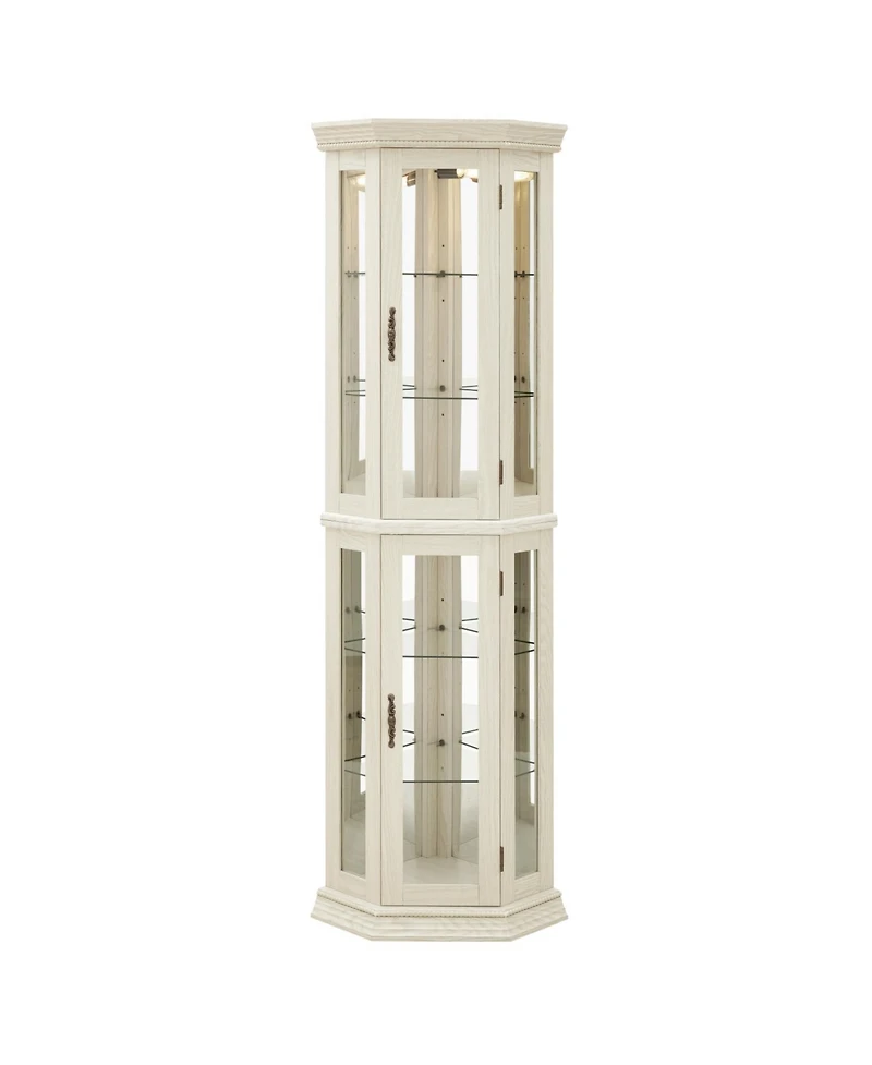 Streamdale Furniture Lighted Corner Curio Cabinet - Glass Display, Adjustable Shelves - White