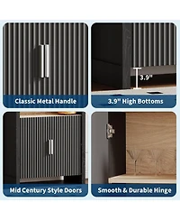 Gaomon 71in Tall Arched Bookcase, Modern 5 Tier Bookshelf Mid Century Arched Display Storage Cabinet with Fluted Doors Open Display Shelves, Black