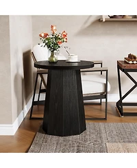 Tribesigns Farmhouse Round End Table, Black Nightstand Pedestal Accent Furniture for Living Room, Bedroom (1)