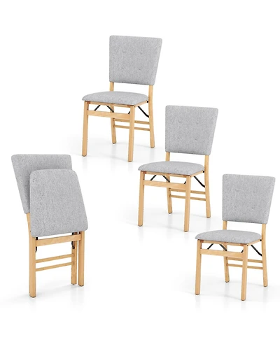 Gymax Foldable Dining Chair Set of 4 w/Padded Seat and Tilt Backrest Rubber Wood Legs