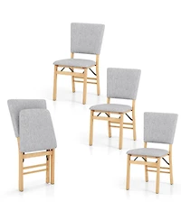 Gymax Foldable Dining Chair Set of 4 w/Padded Seat and Tilt Backrest Rubber Wood Legs